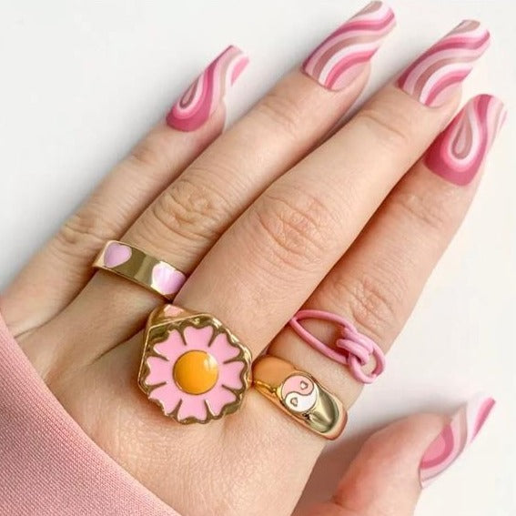 Y2K Style Cute Pink Ring Set - 4 pieces