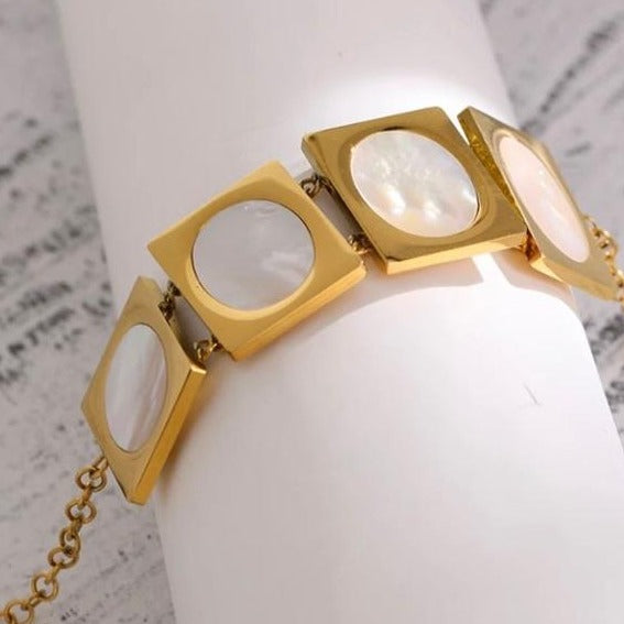 Multi Square Link Shell Accent Statement Bracelet