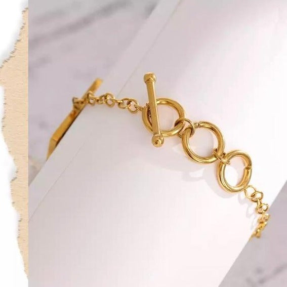Multi Square Link Shell Accent Statement Bracelet