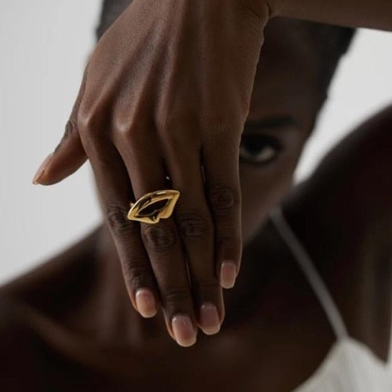 Gold plated Lip Shape Statement Ring