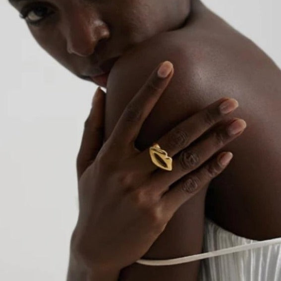 Gold plated Lip Shape Statement Ring