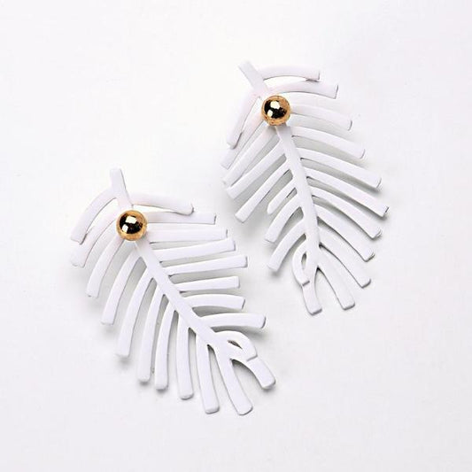 White Leaf Statement Ear Studs