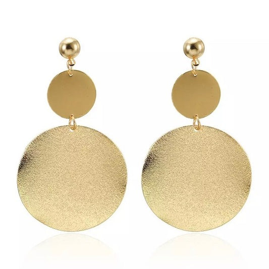 Gold Disc Charm Drop Earrings