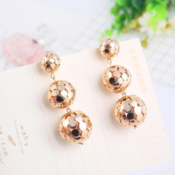 Hollowed Triple Ball Drop Earrings