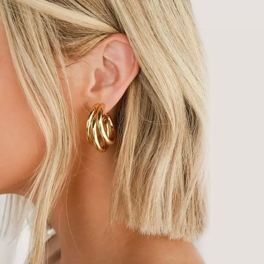 Artistic Gold Triple Hoops Earrings