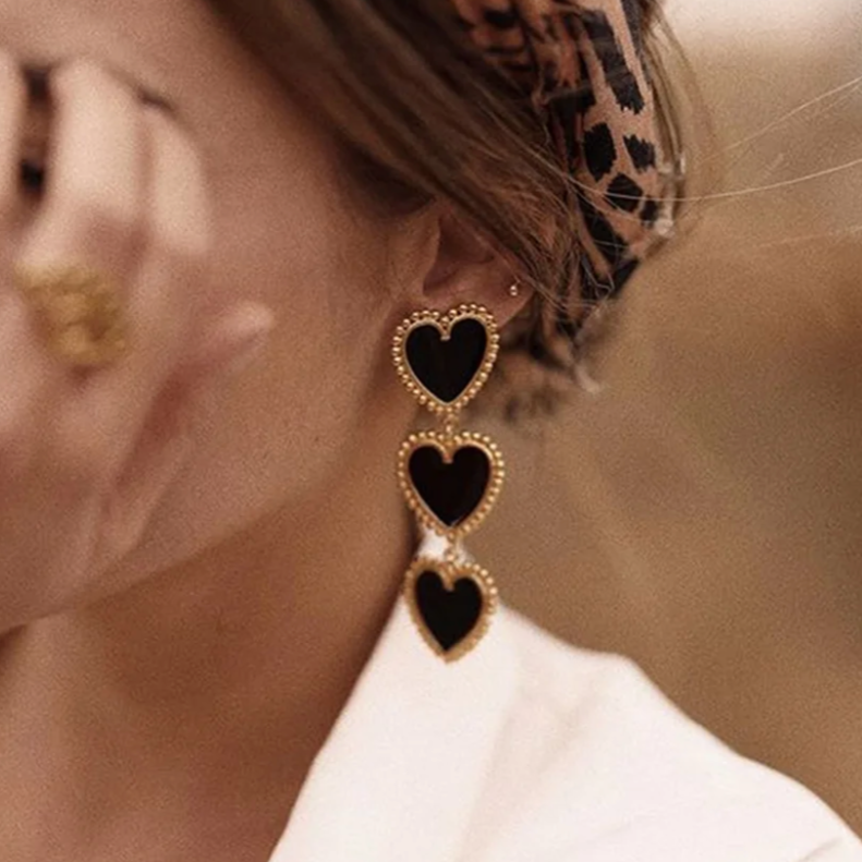 Vintage Style Triple Heart Statement Earrings