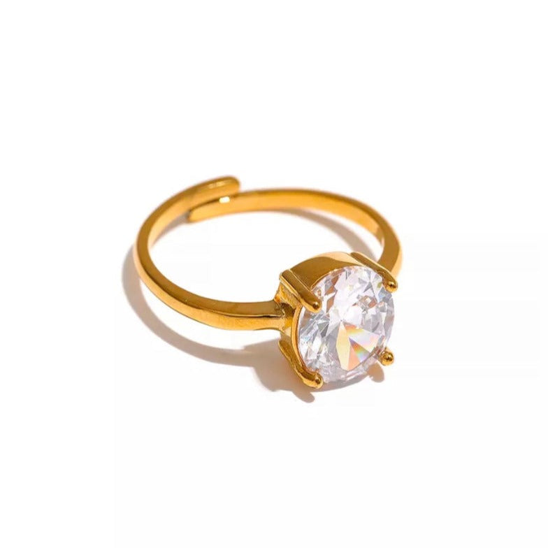 Emalia Gold Plated Oval Shape Crystal Ring