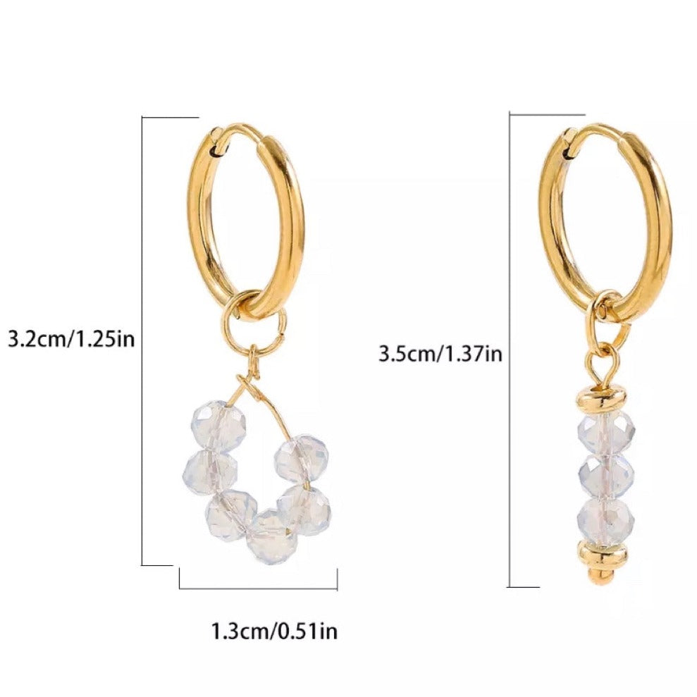 Asymmetric Glass Bead Charm Huggie Earrings