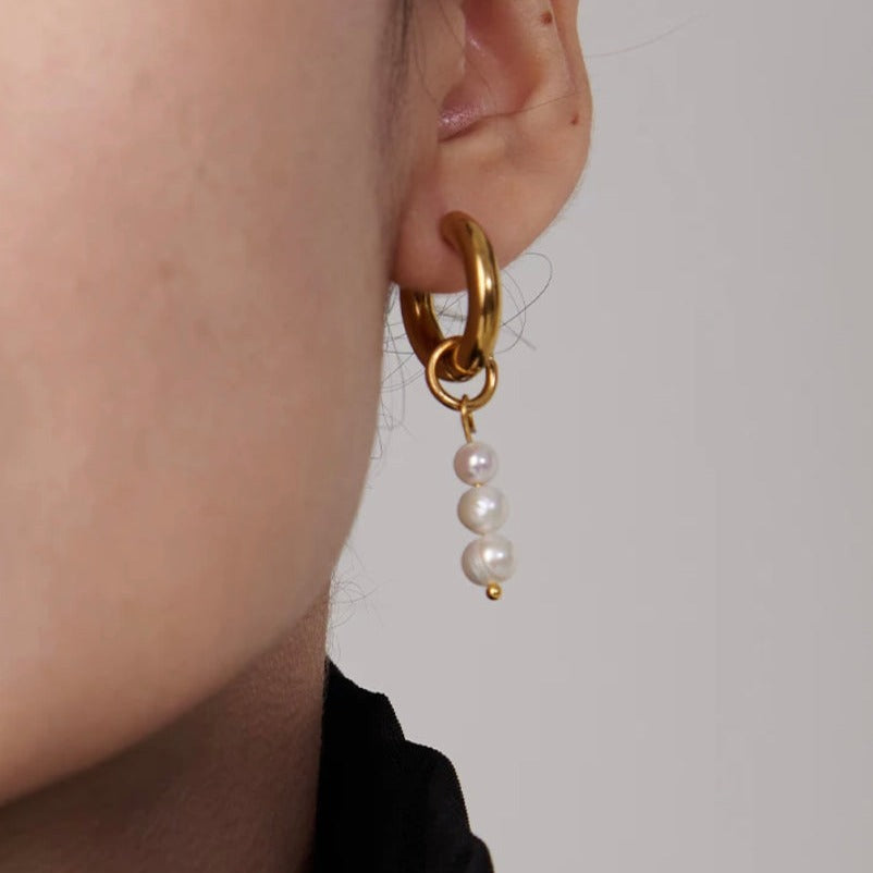 Mismatched Small Huggie Earrings With Pearl Charm