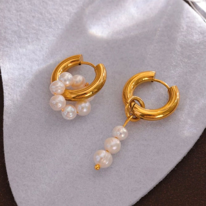 Mismatched Small Huggie Earrings With Pearl Charm
