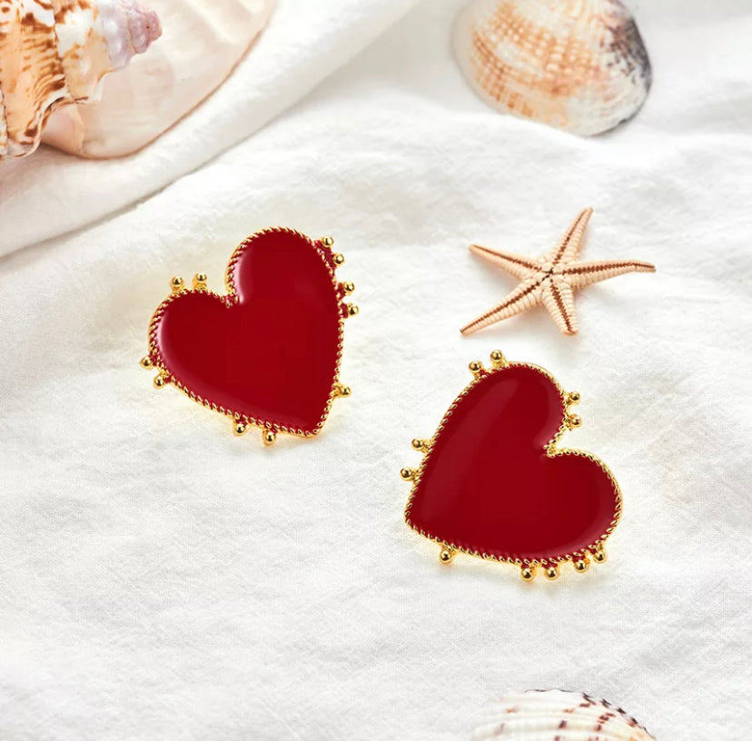 Vintage Style Red Heart Ear Studs