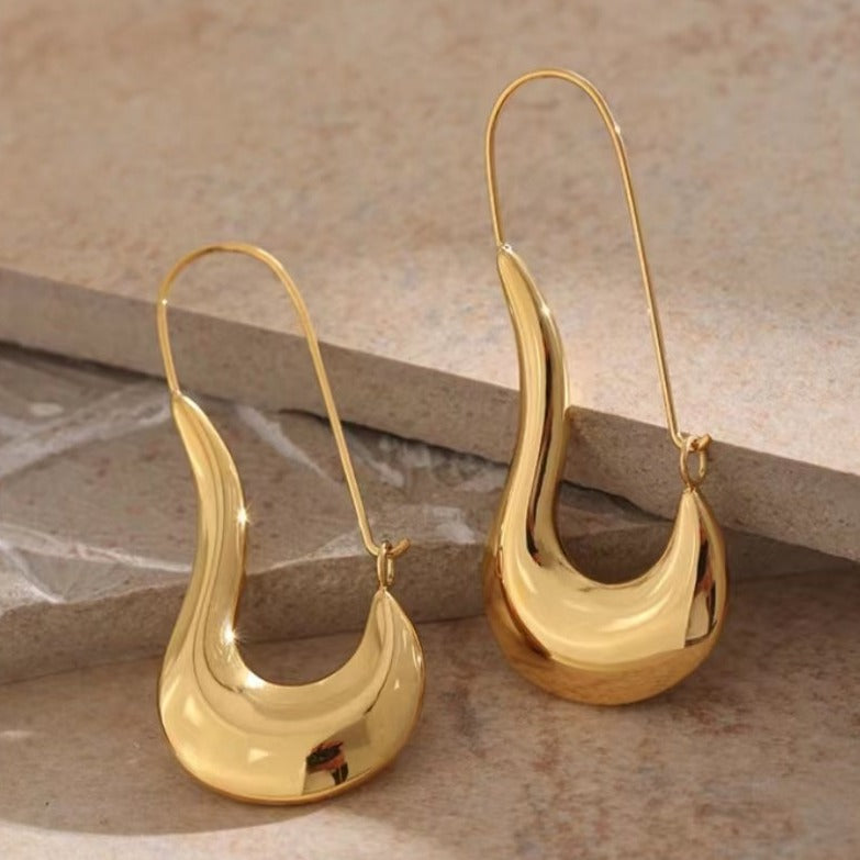 Gold-plated Unique Shape Safety Pin Statement Earrings