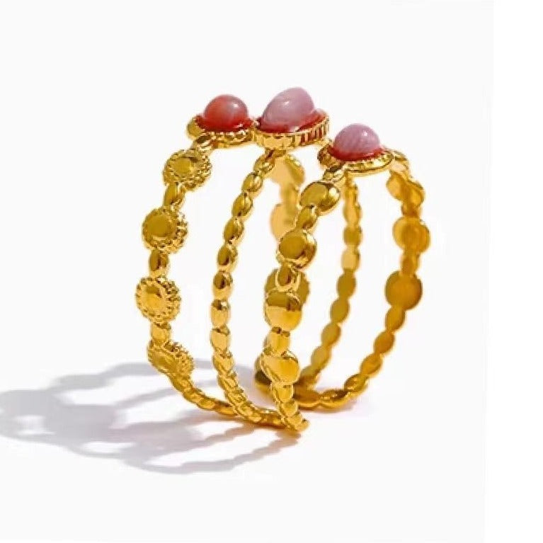 Gold Plated Three-row Pink Stone Ring