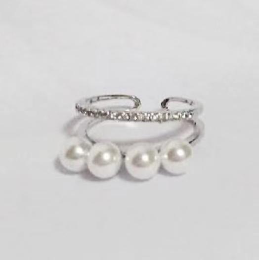 Faux Pearl Stacking Crystal Ring