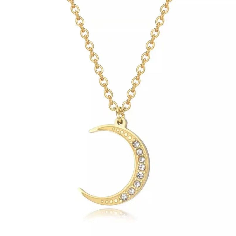 Crescent Moon With Crystal Accent Pendant Necklace