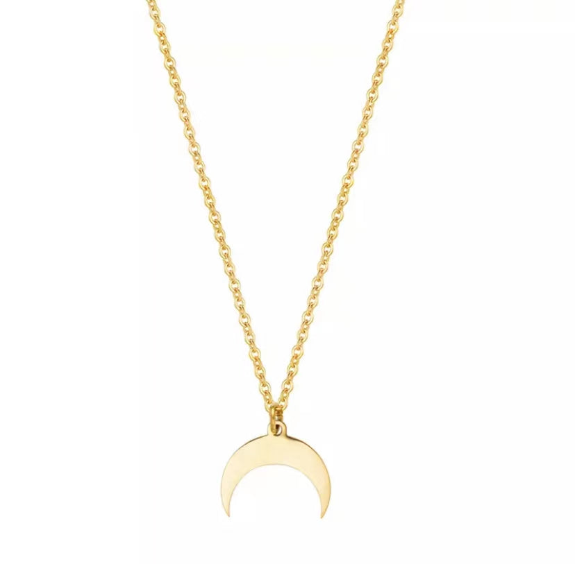 Gold-Plated Small Crescent Pendant Necklace