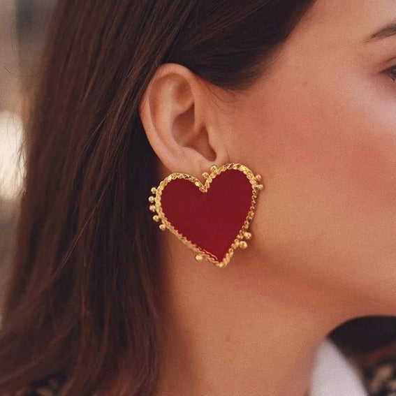 Vintage Style Red Heart Ear Studs