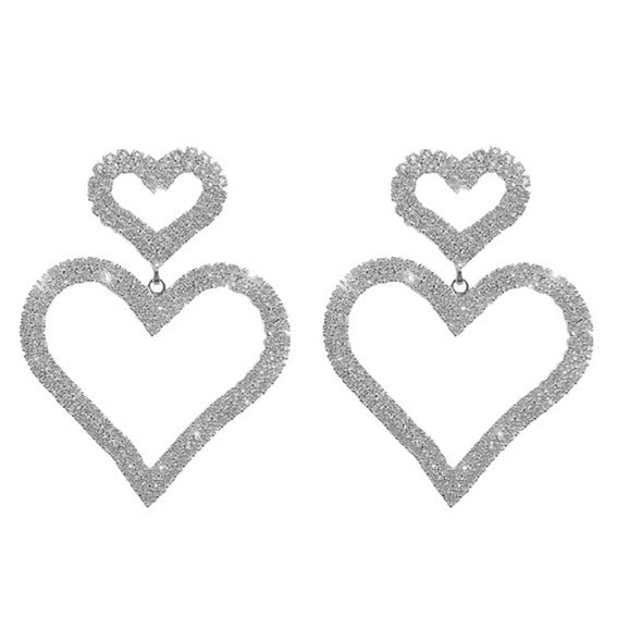 CZ Rhinestone Double Heart Love Earrings