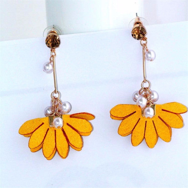 Yellow Flower Charm Drop Earrings