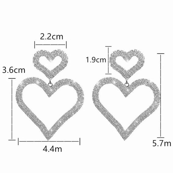 CZ Rhinestone Double Heart Love Earrings
