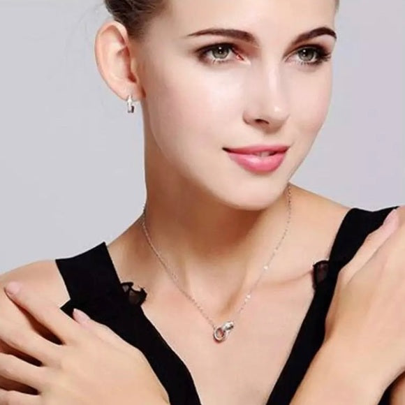 Silver-Plated Interlocking Rings Pendant Necklace