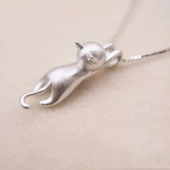 Sterling Silver Cute Cat Pendant Necklace