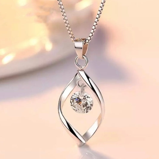 Sterling Silver Hollow Twisted Pendant Necklace