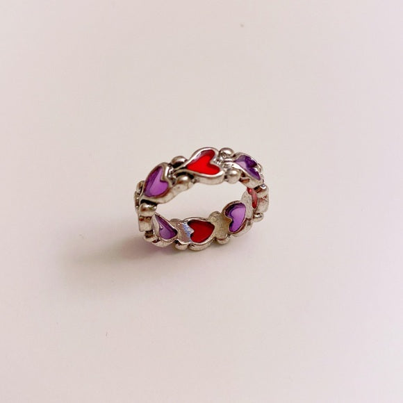 Vintage Style Stacking Heart Ring - Purple & Red