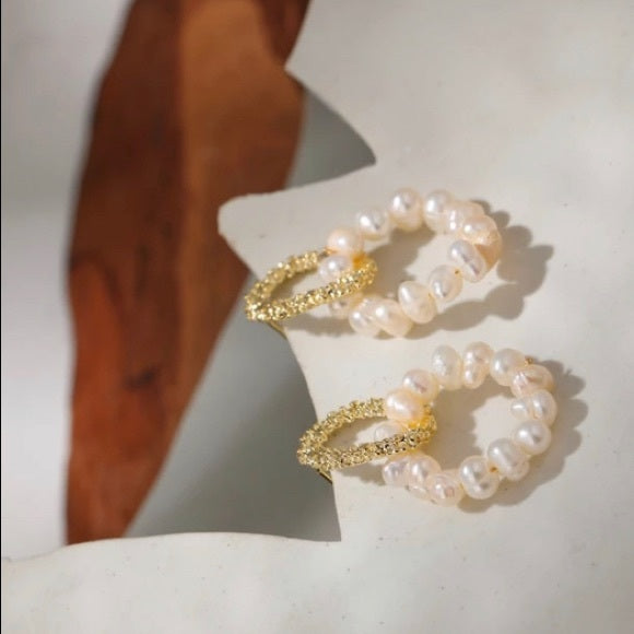 Glass Pearl Contrast Double Hoop Earrings