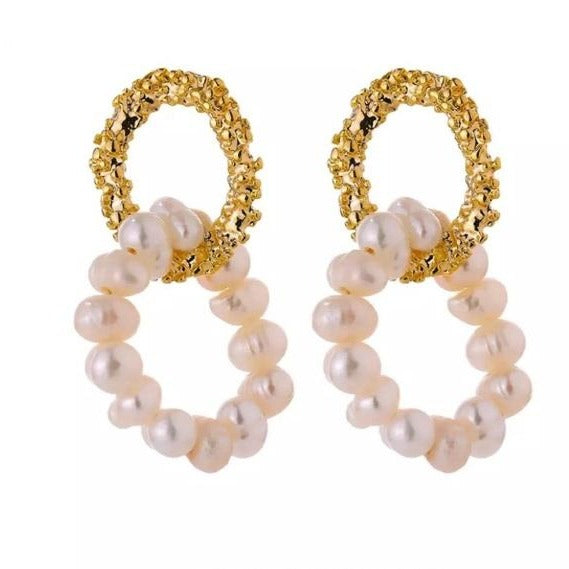 Glass Pearl Contrast Double Hoop Earrings