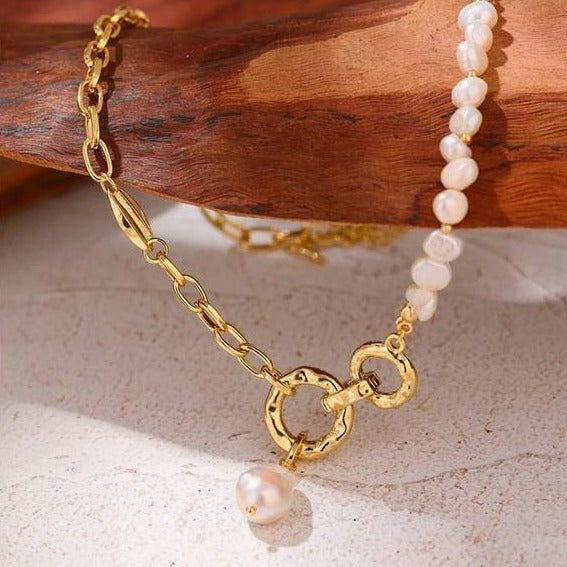Gold plated Asymmetric Pearl Accent Necklace