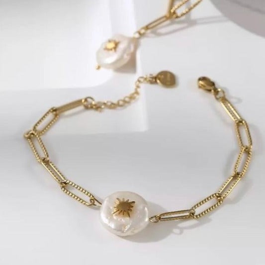 Gold Chain Bracelet With North Star Pearl