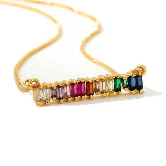 Crystal Rainbow Bar Necklace