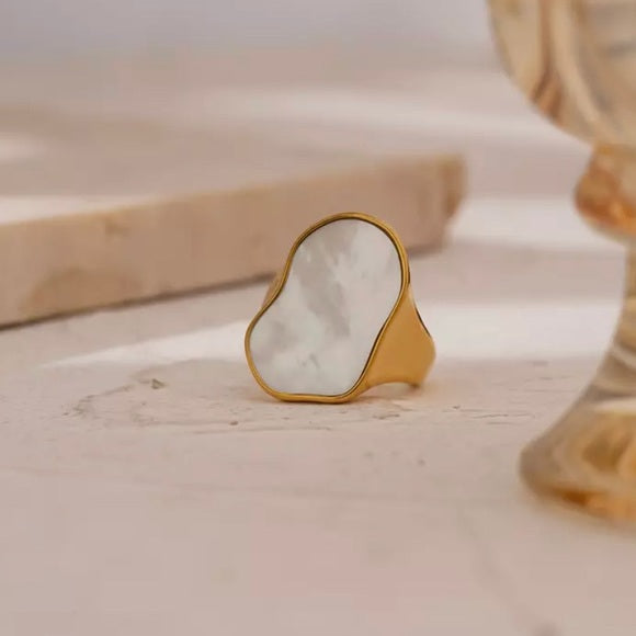 Gold plated Statement Ring With White Shell Accent