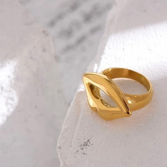 Gold plated Lip Shape Statement Ring